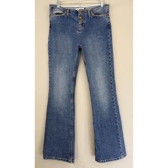 Motel Rocks Denim - MOTEL ROCKS Denim Flare Jeans Women's Small Blue Exposed Button Fly